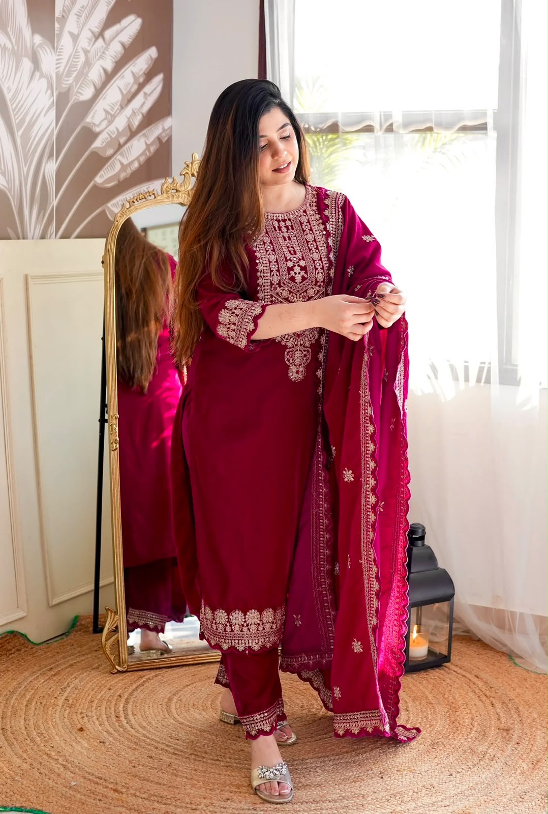 PREMIUM VELVET KURTA PLAZZO SET WITH SEQUENCE WORK