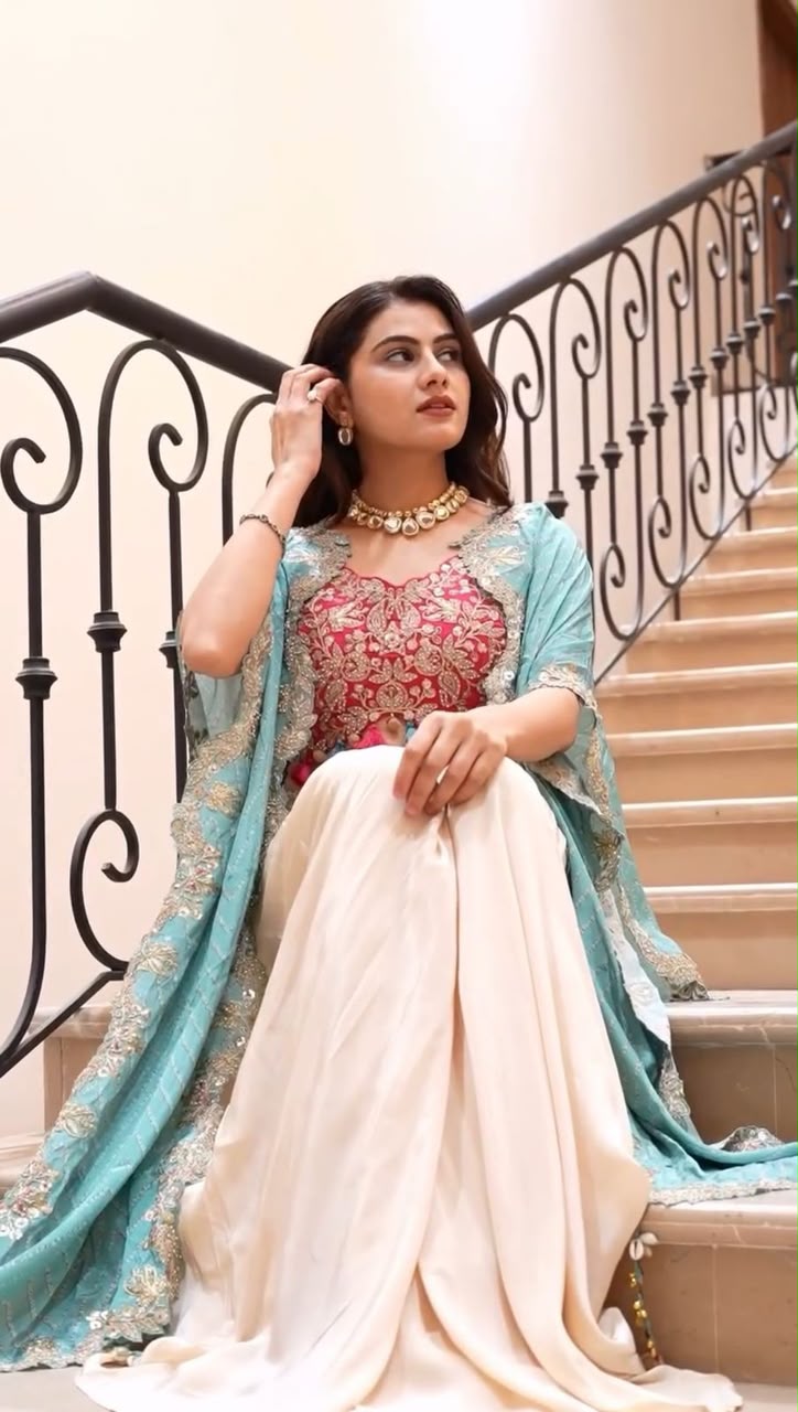 TOP , DRAPED SKIRT & SHRUG INDO-WESTERN OUTFIT