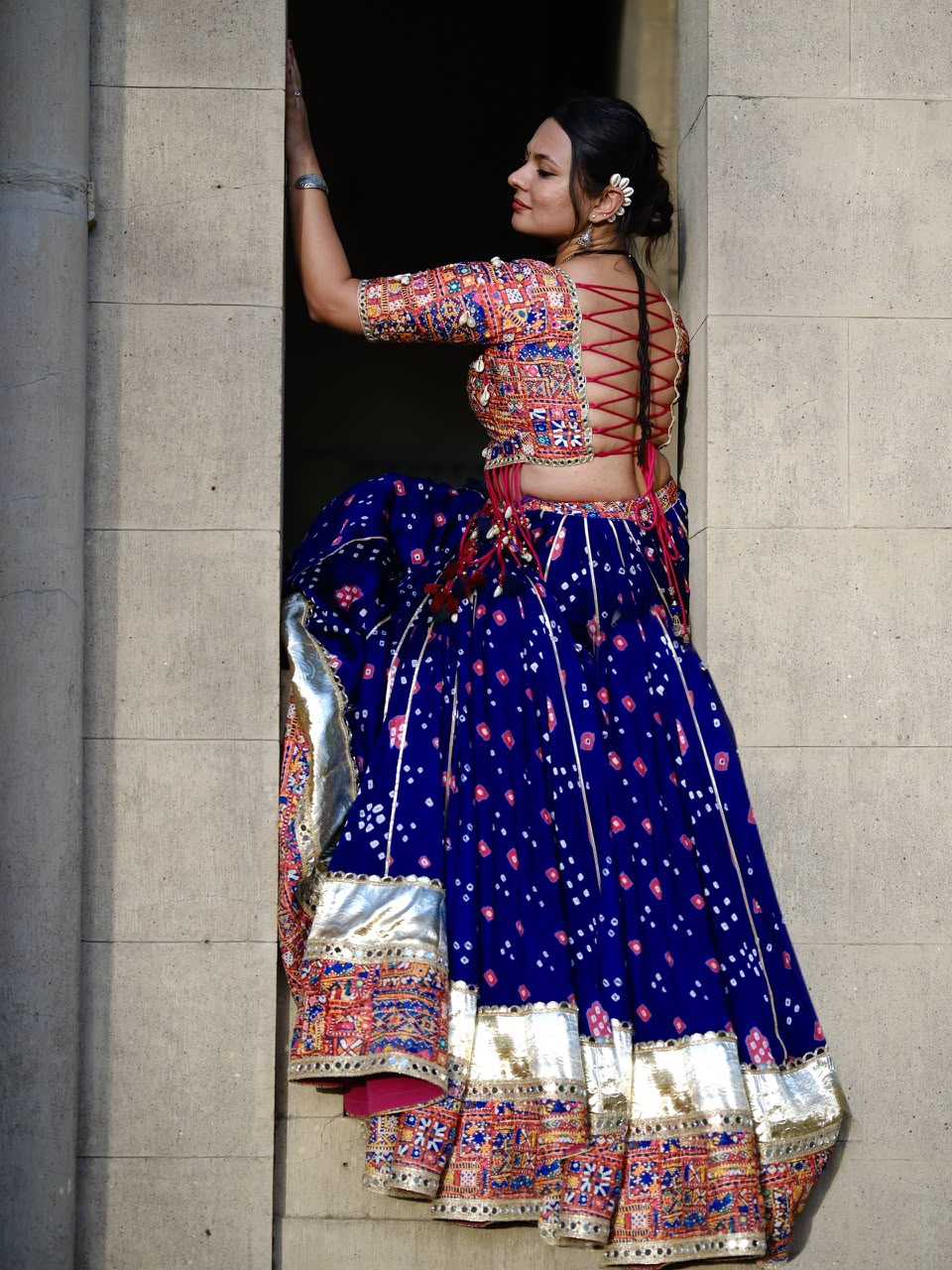 ROYAL BLUE BANDHANI-PRINT LEHENGA CHOLI