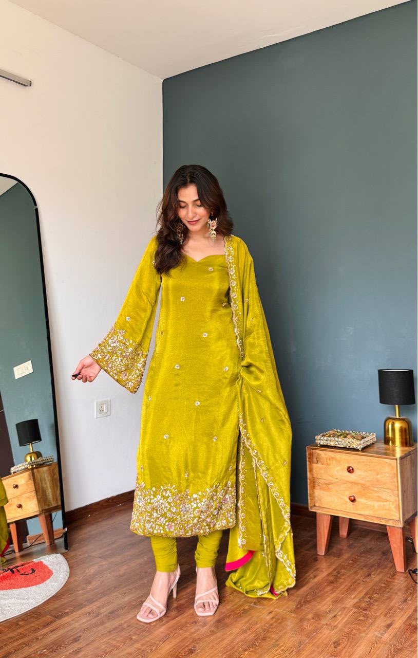 AYESHA'S MEHENDI GREEN HAND-EMBROIDERED SUIT SET