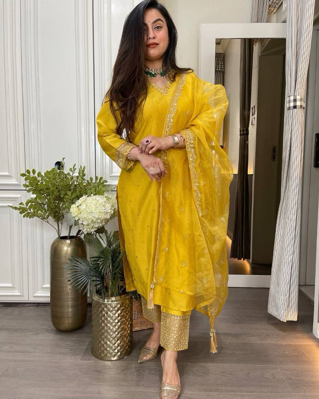 HALDI SPECIAL INDO WESTERN DRAPED PLATED OUTFIT - SET OF 3