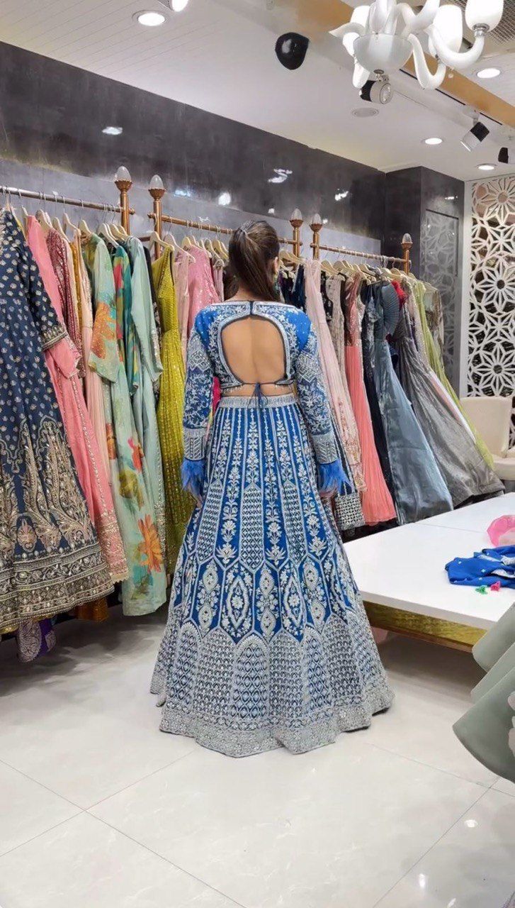 INFLOURA HEAVY BRIDAL LAHENGA IN ROYAL BLUE