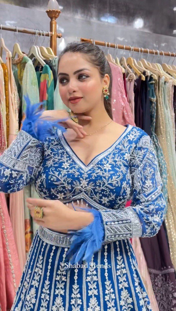 INFLOURA HEAVY BRIDAL LAHENGA IN ROYAL BLUE
