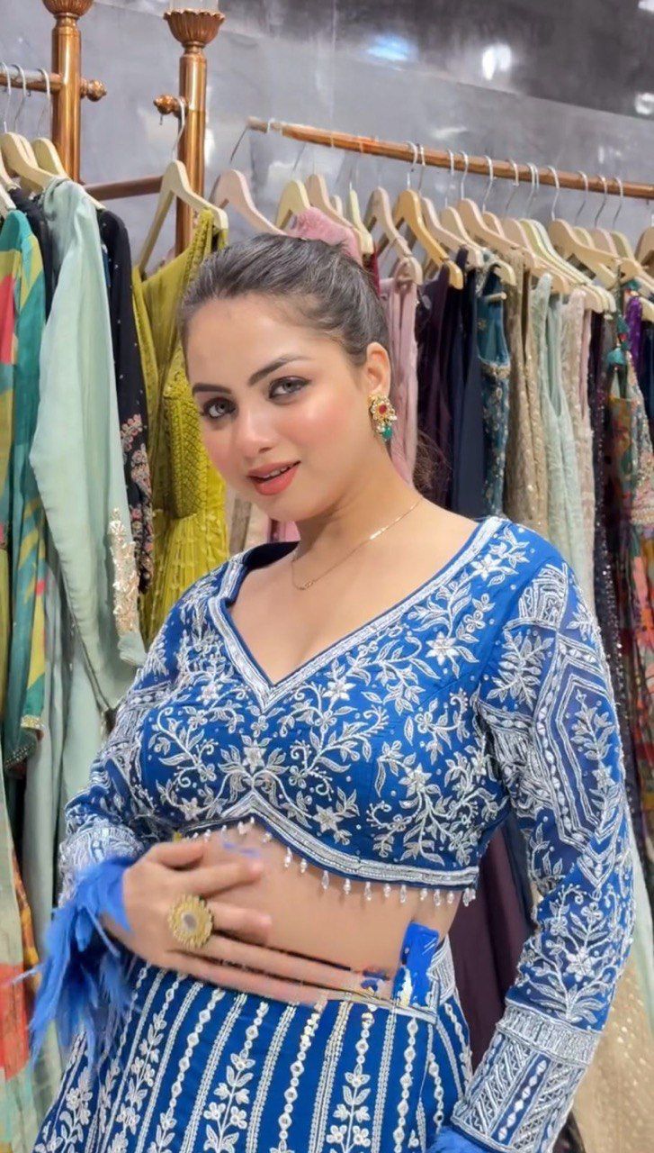 INFLOURA HEAVY BRIDAL LAHENGA IN ROYAL BLUE