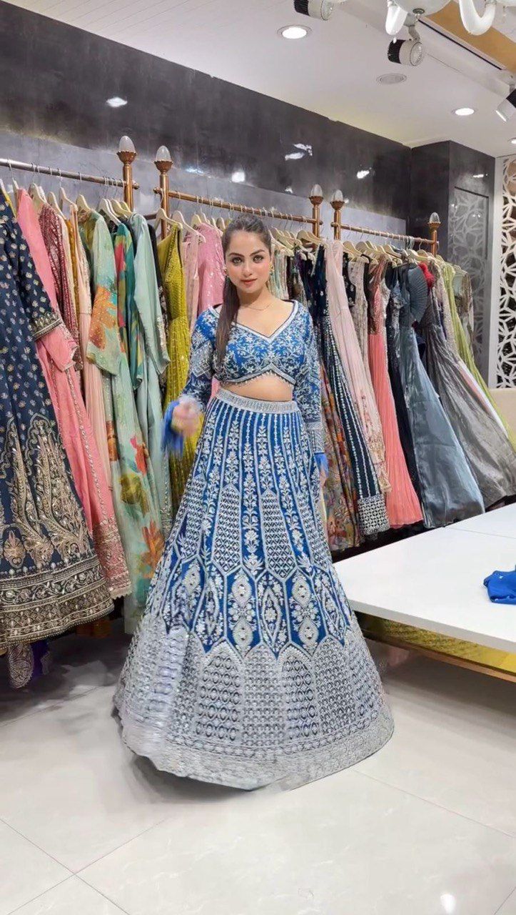 INFLOURA HEAVY BRIDAL LAHENGA IN ROYAL BLUE