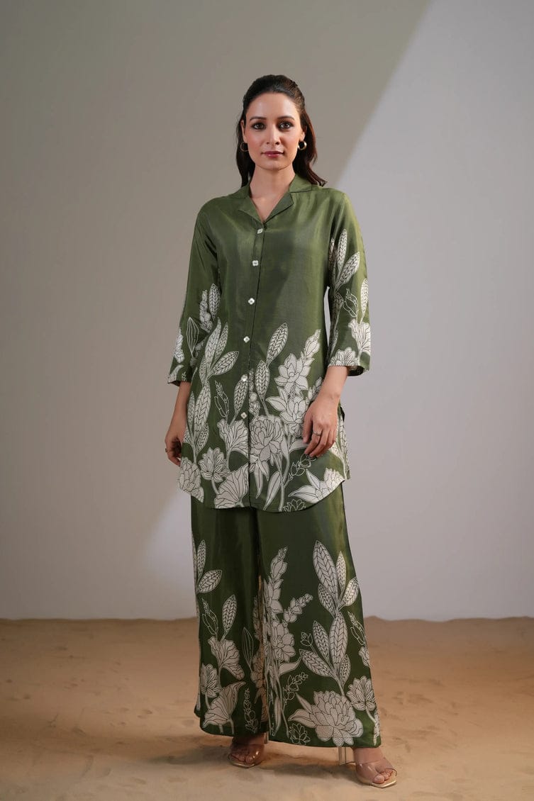OLIVIYA GREEN FLORAL PRINTED CO-ORD SET