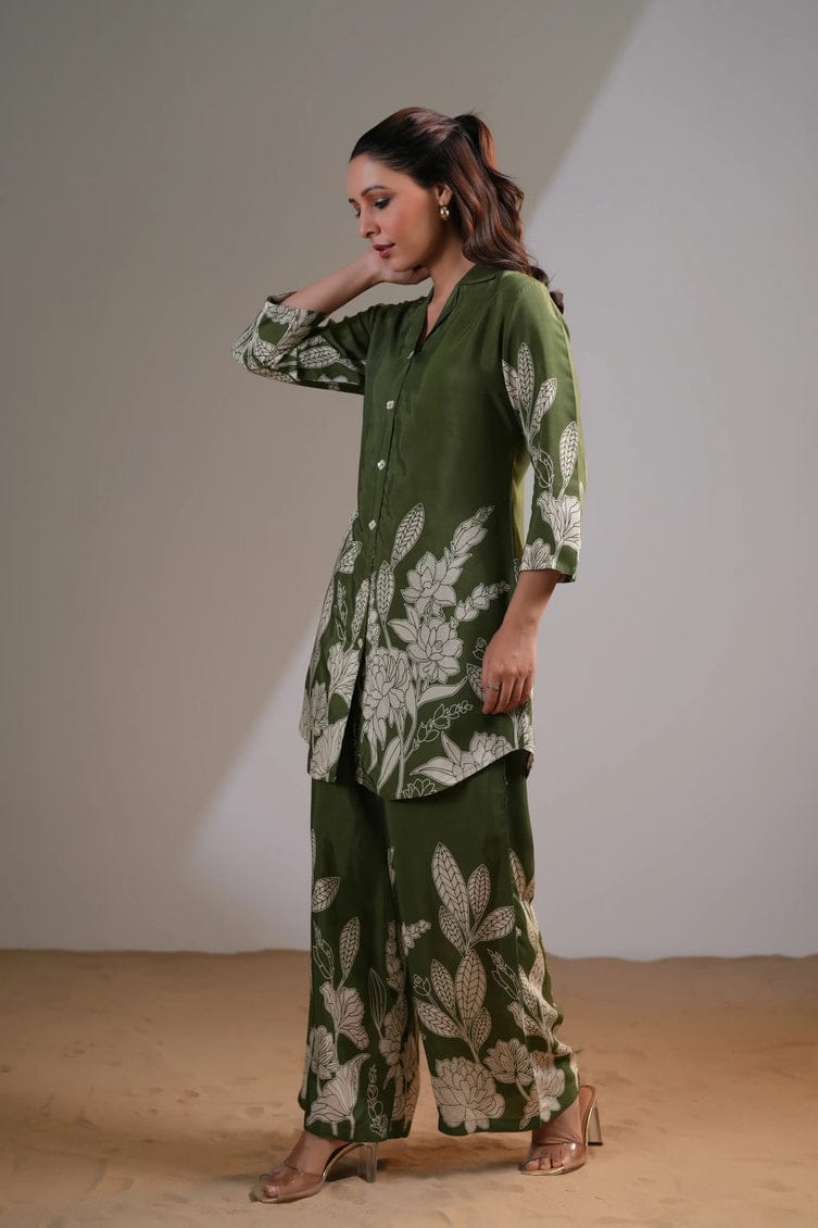 OLIVIYA GREEN FLORAL PRINTED CO-ORD SET