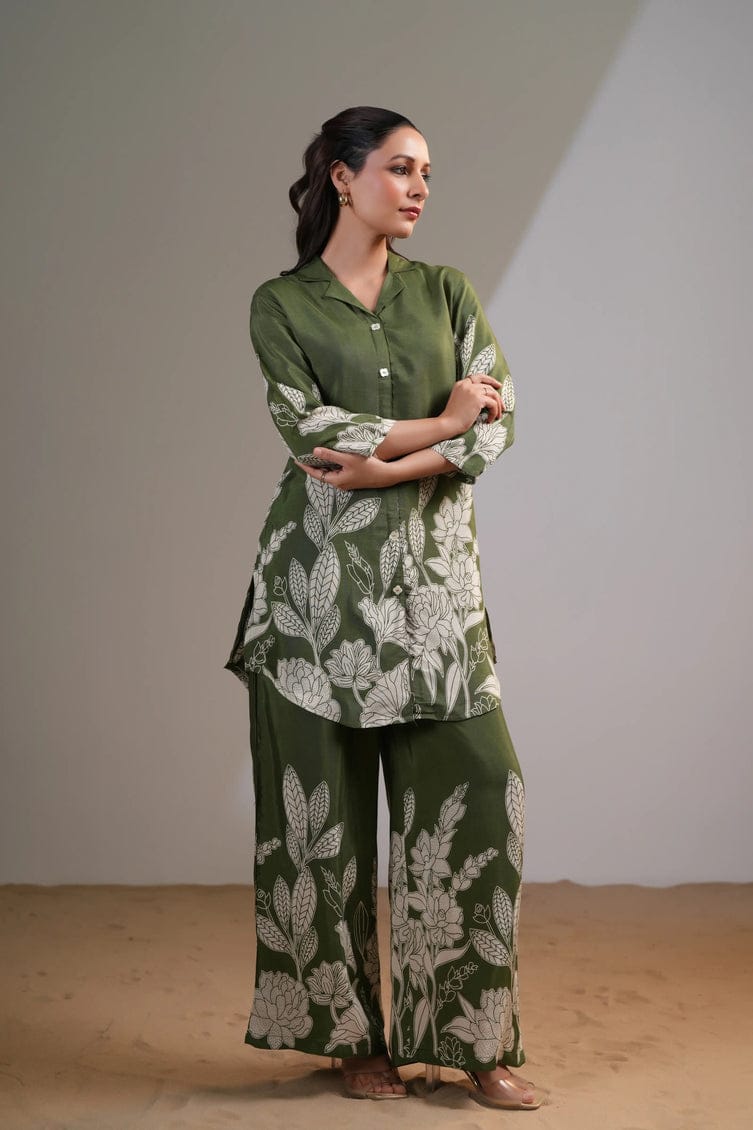 OLIVIYA GREEN FLORAL PRINTED CO-ORD SET