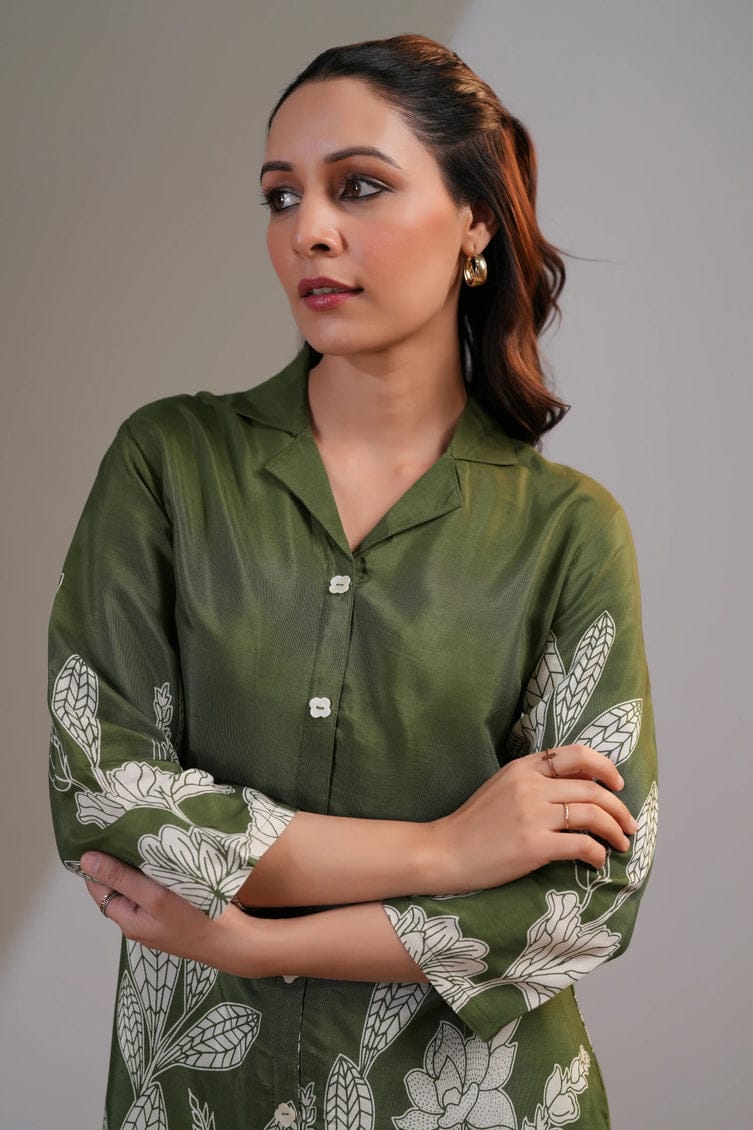 OLIVIYA GREEN FLORAL PRINTED CO-ORD SET