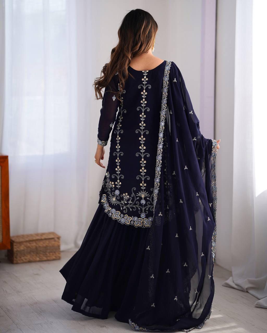 BLACK KURTA SET THRED WITH SEQUNCE WORK
