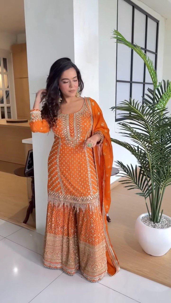 GORGETTE SHARARA SET WITH SEUQNCE WORK
