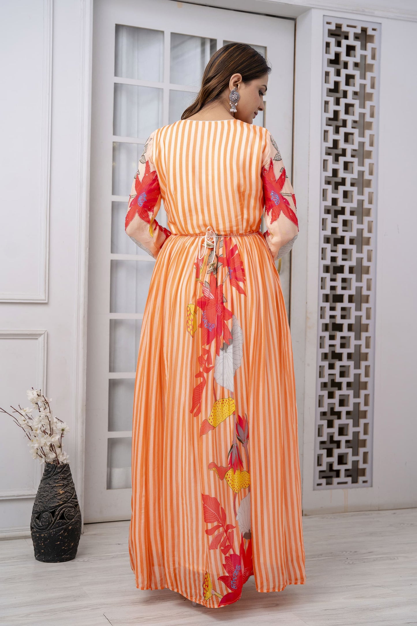 ORANGE PREMIUM CHINNON BEAUTIFUL DIGITAL PRINT PRINTED GOWN