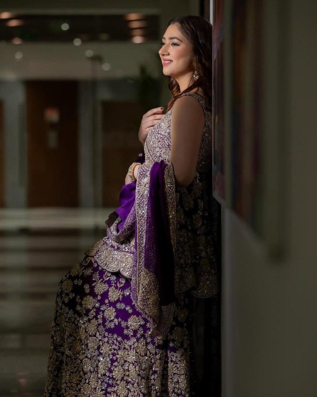 PURPLE SHARARA KURTA SET THREAD WITH SEQUENCE WORK SET OF 3
