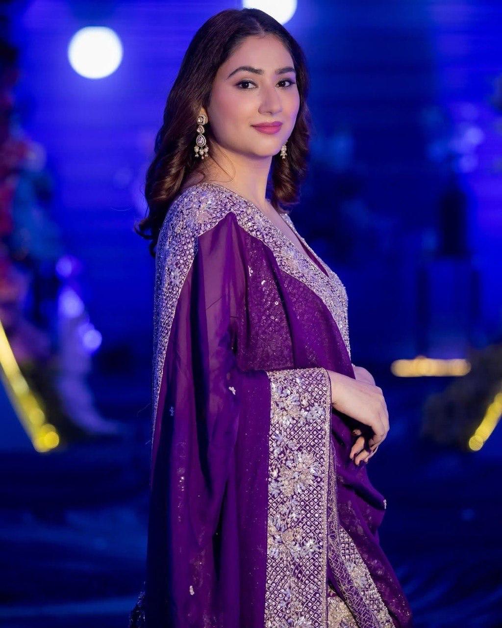 PURPLE SHARARA KURTA SET THREAD WITH SEQUENCE WORK SET OF 3