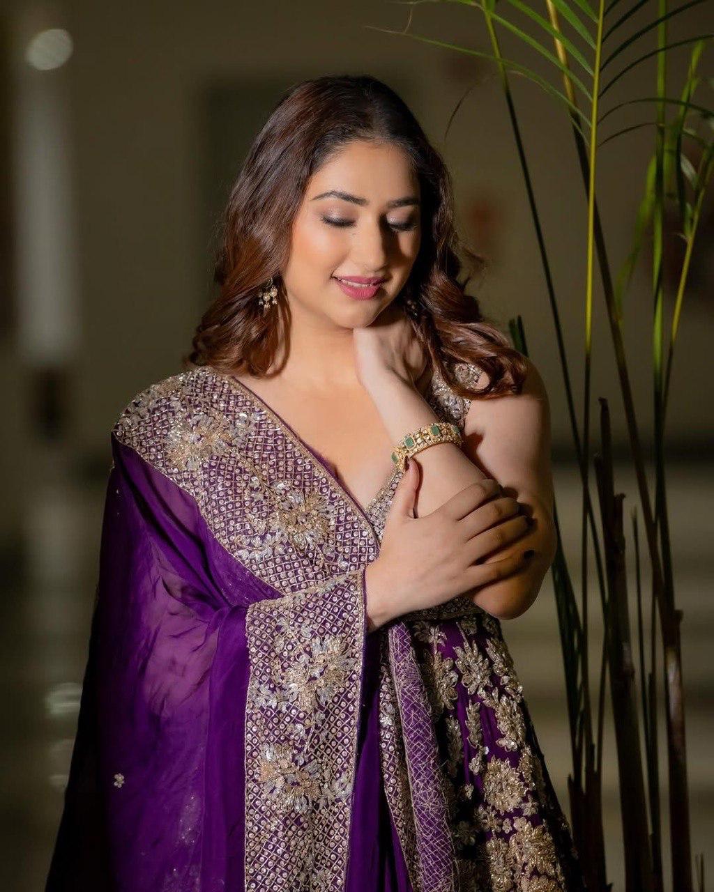 PURPLE SHARARA KURTA SET THREAD WITH SEQUENCE WORK SET OF 3