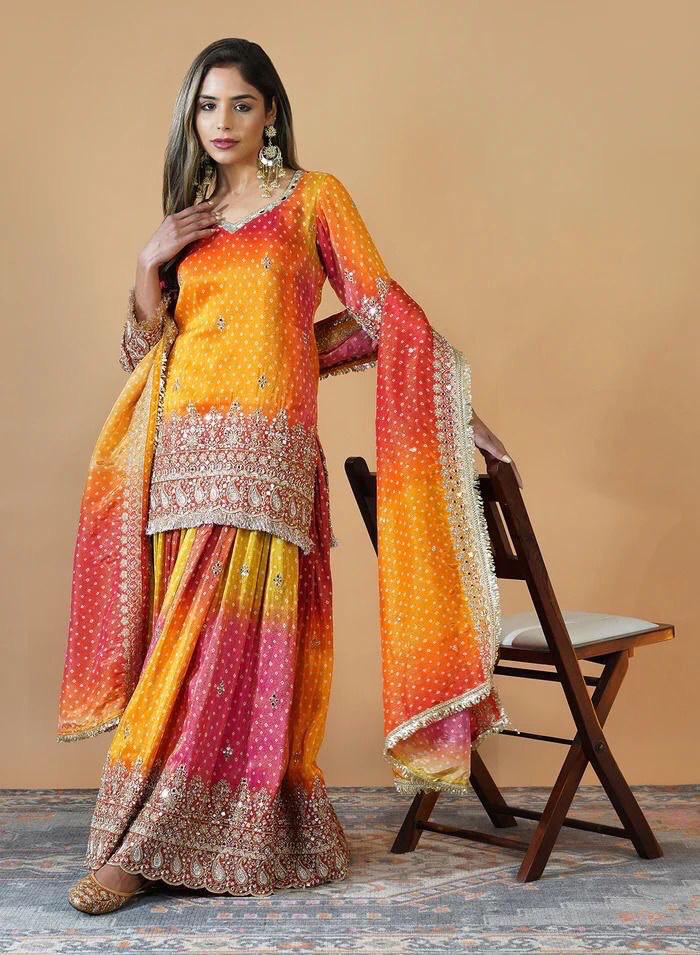 AAFREEN - CHINNON SILK SHARARA KURTA - SET OF 3