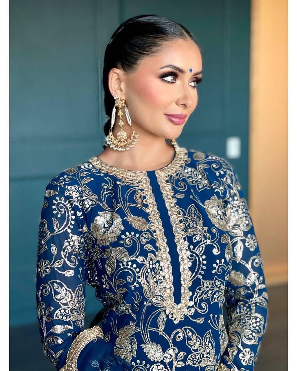 BLUISH SHARARA KURTA SET - (SET OF 3)