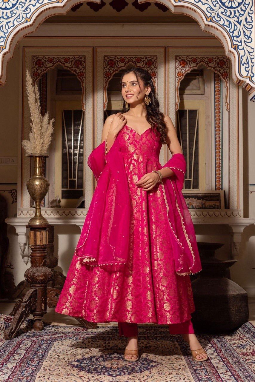 PINK ANARKALI SET WITH DUPATTA