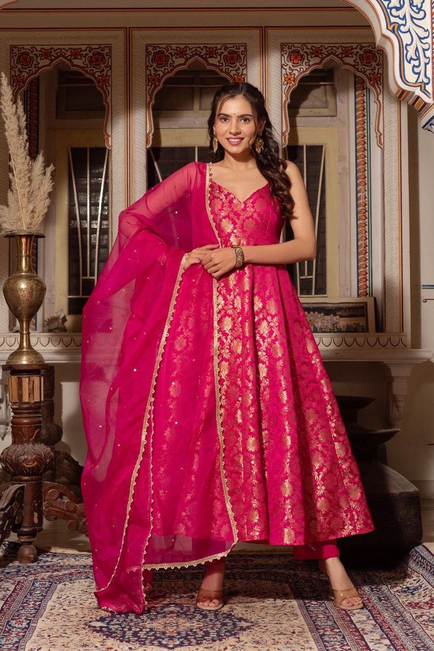 PINK ANARKALI SET WITH DUPATTA