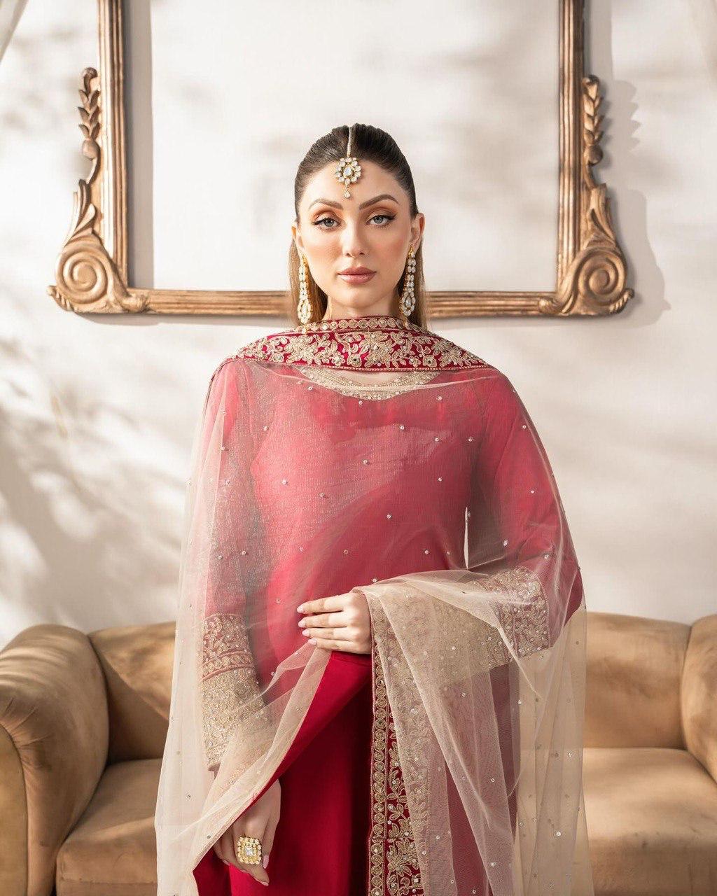 RED SATIN SILK KURTA SET- (SET OF 3)