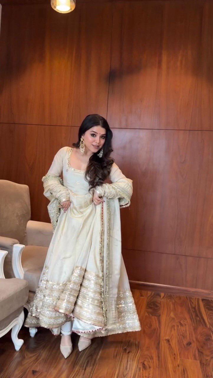 CHINON FABRIC WHITE ANARKALI SET