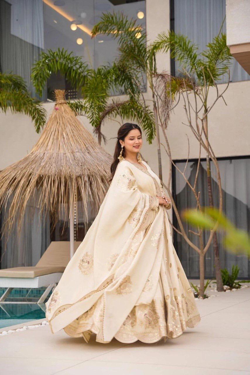 CHINON FABRIC WHITE ANARKALI SET