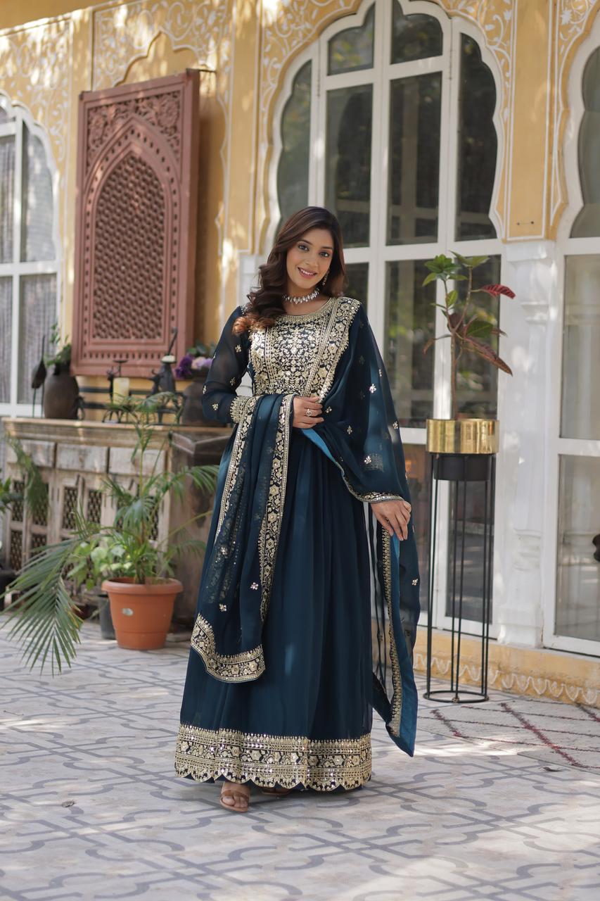 ANARKALI WITH DUPATTA - (BLUE , PURPLE)