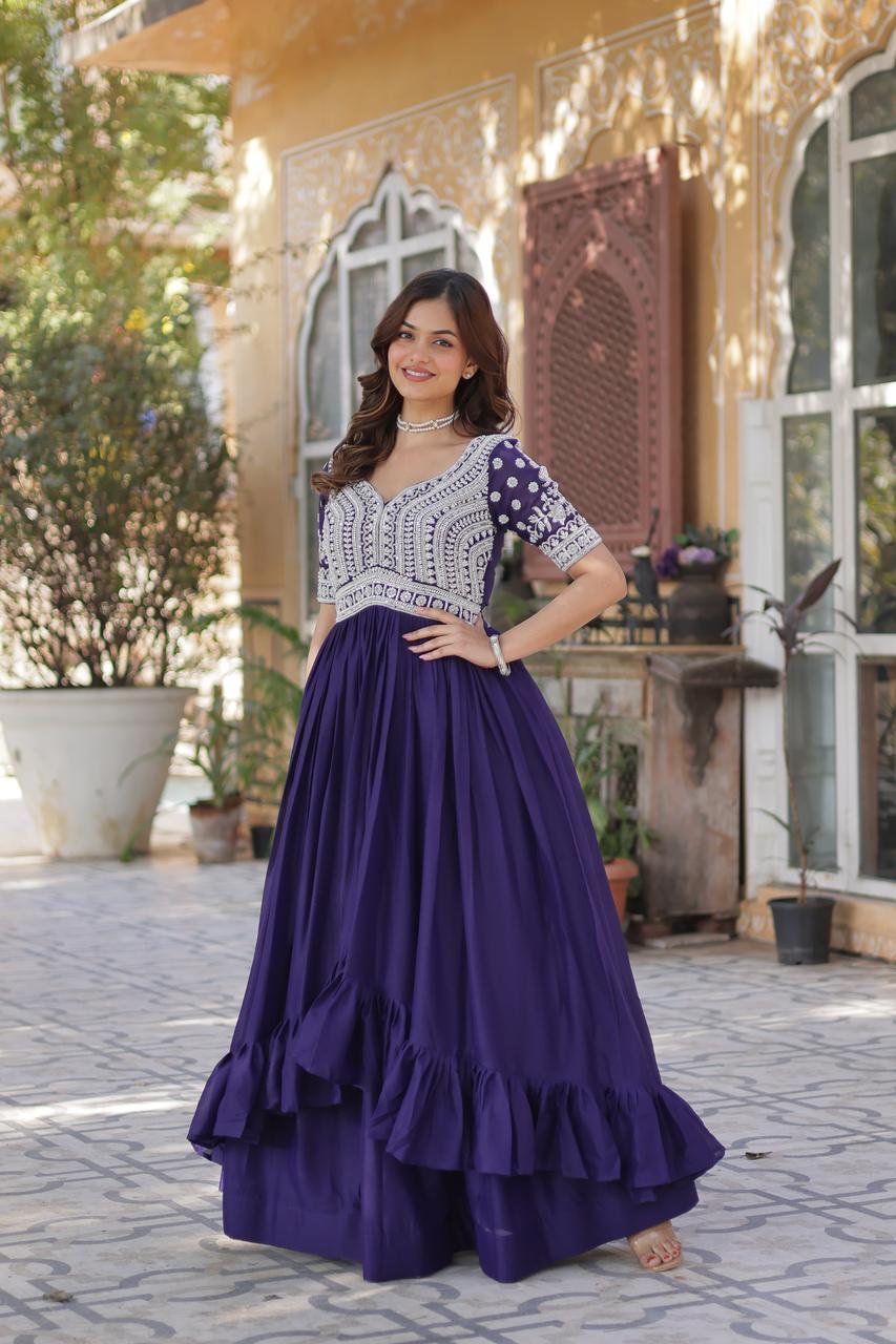 ANARKALI GOWN LEHNGA WITH EMBROIDERY BEADS SEQUENCE WORK