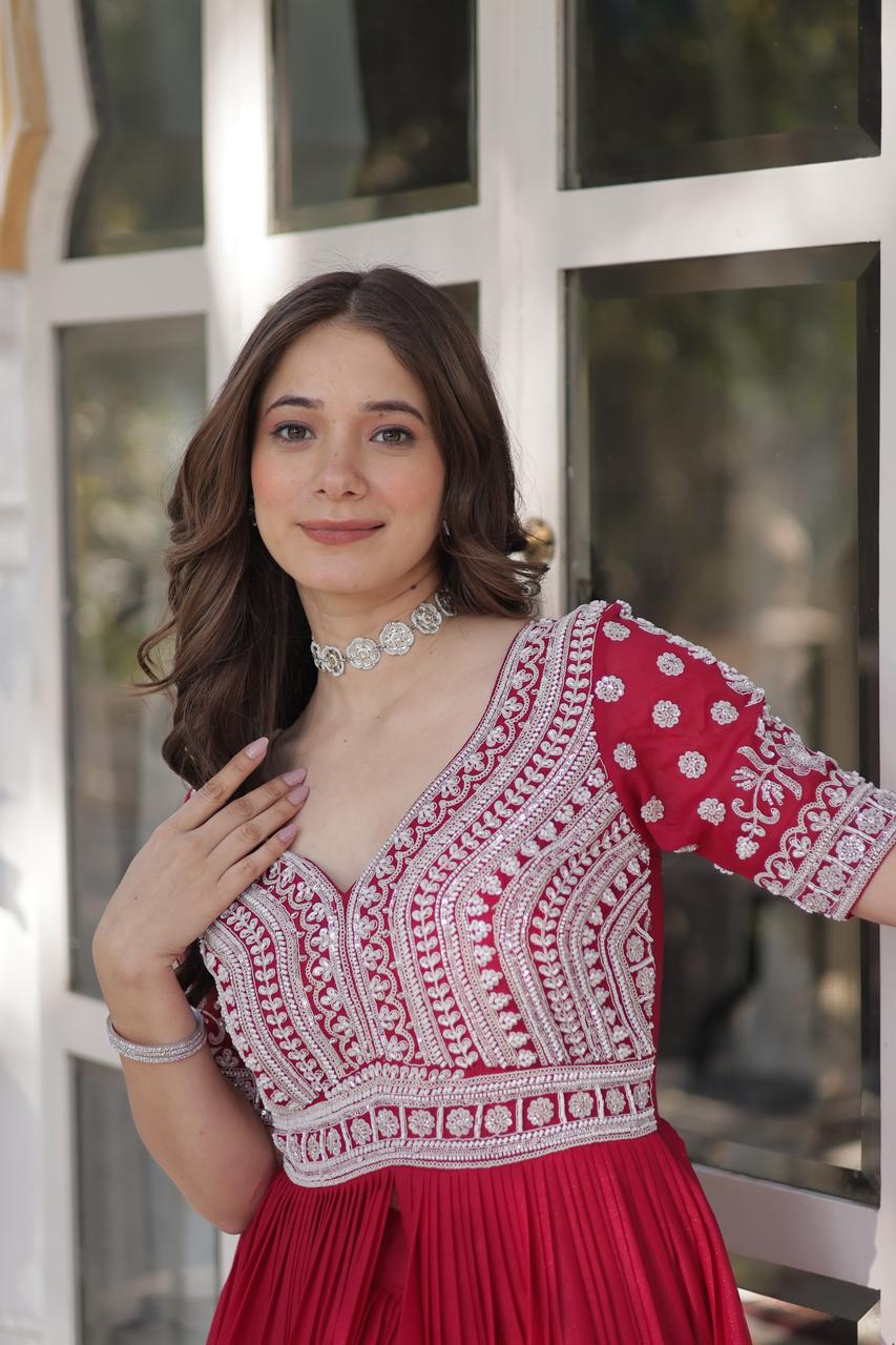 ANARKALI GOWN LEHENGA WITH EMBROIDERY BEADS SEQUENCE WORK