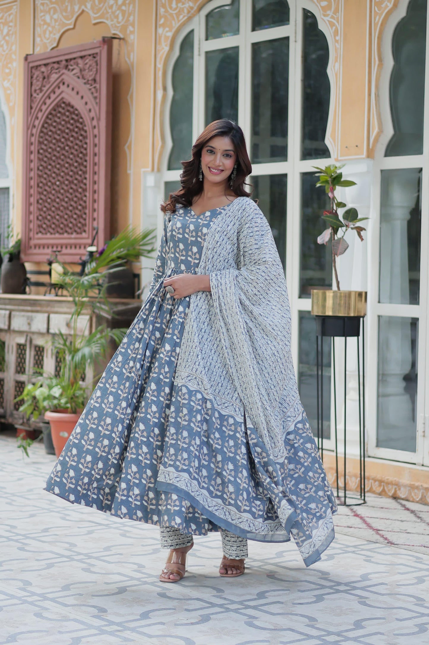 PURE COTTON 3 PIECE GOWN KURTI PANT WITH DUPATTA