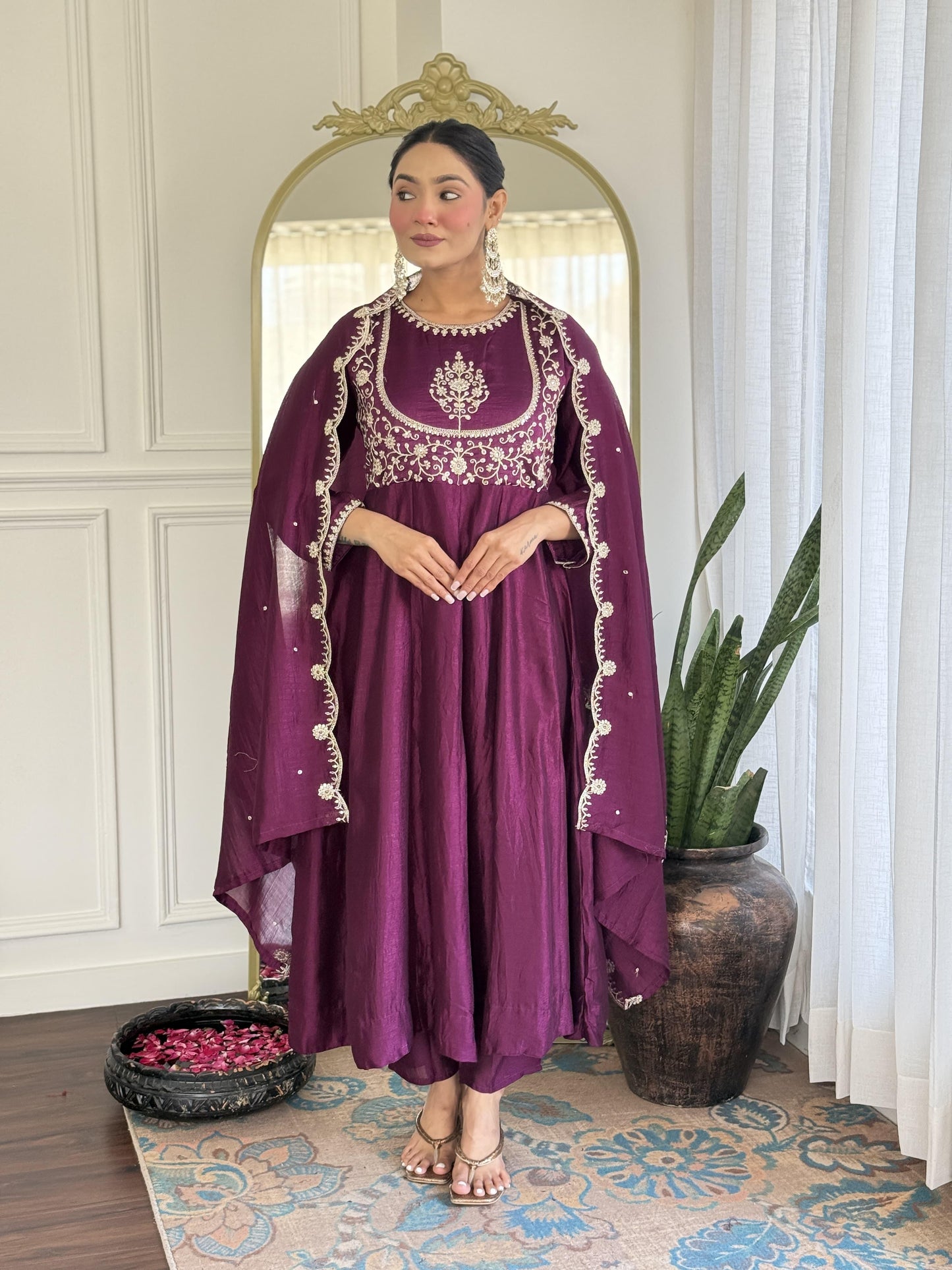 SILK ANARKALI GOWN WITH EMBROIDERY WORK
