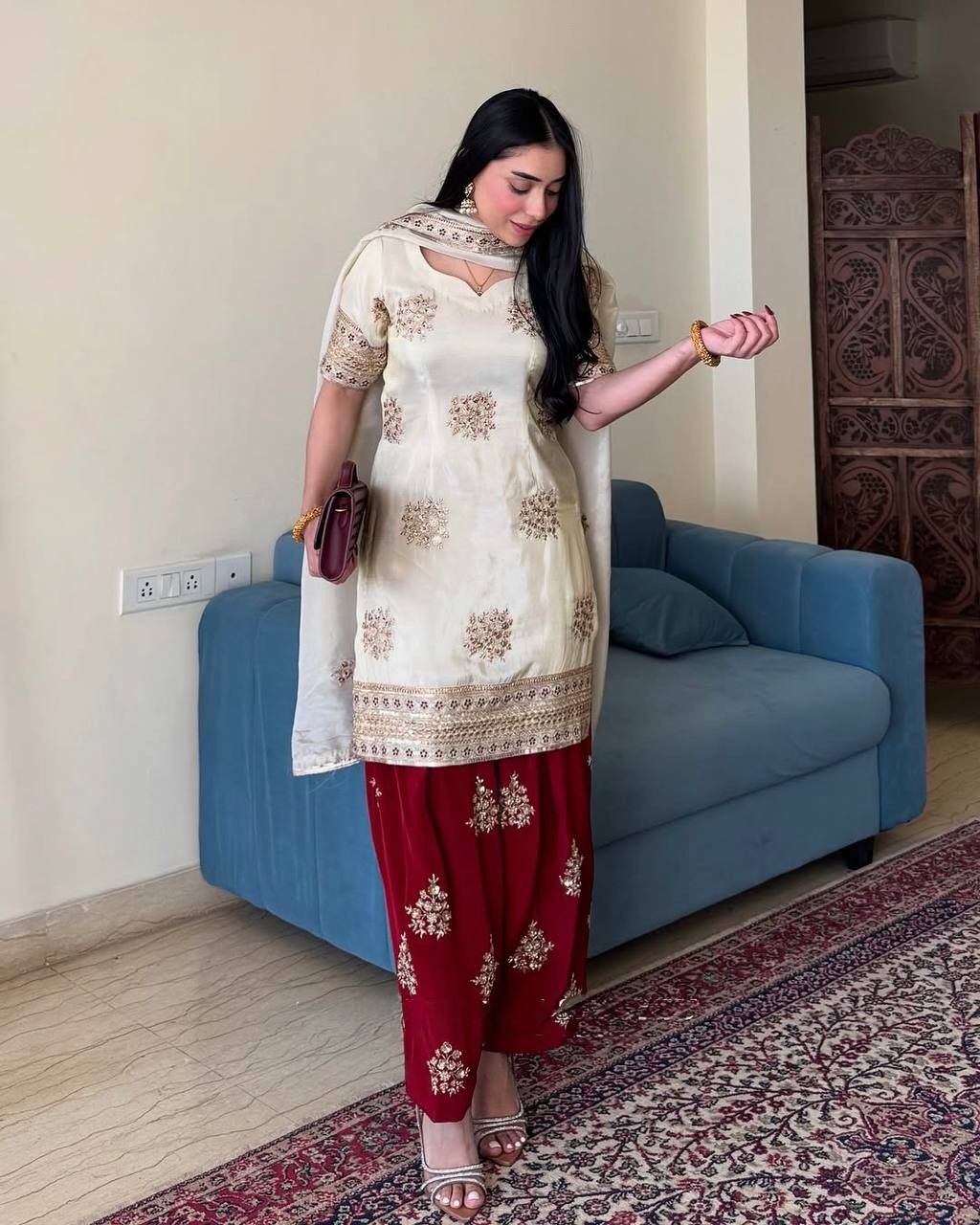 TOP - BOTTOM AND DUPATTA WITH HEAVY EMBROIDERY WORK