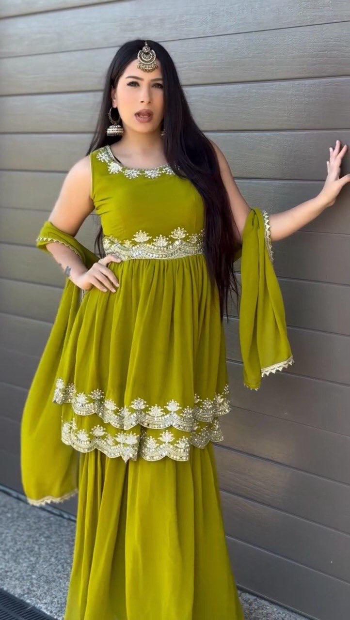 GREEN SHARARA SET - (set of3)