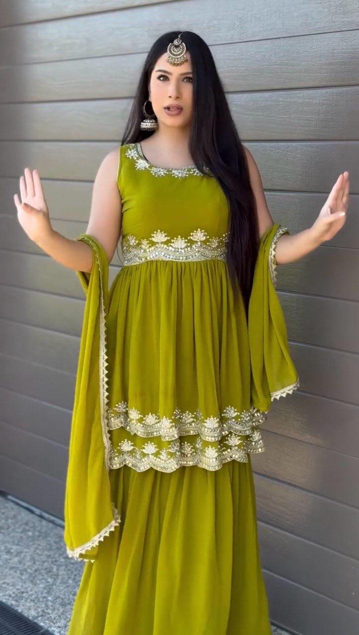 GREEN SHARARA SET - (set of3)