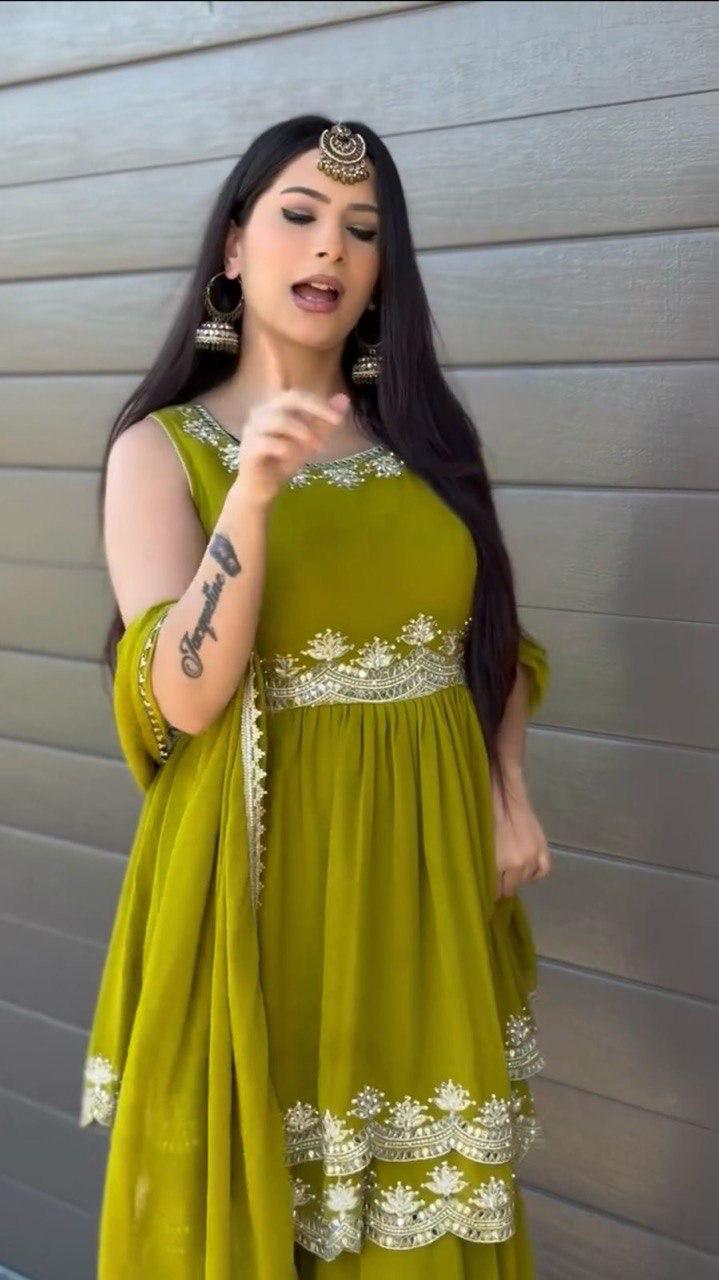 GREEN SHARARA SET - (set of3)