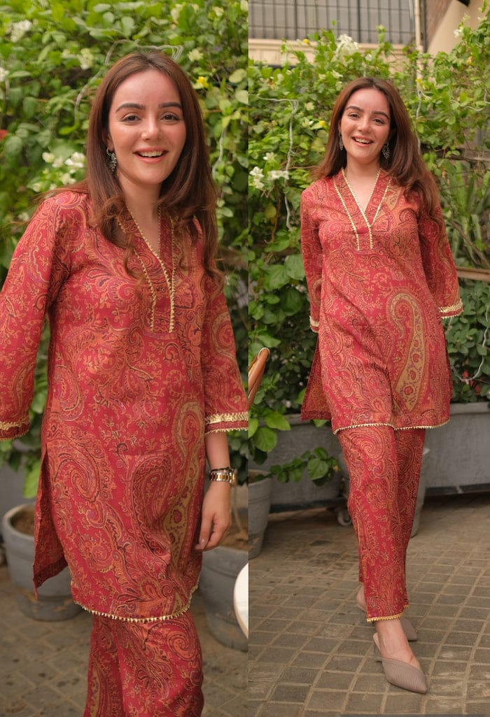 PINK FLOWER PRINTED KURTA PANTS SET