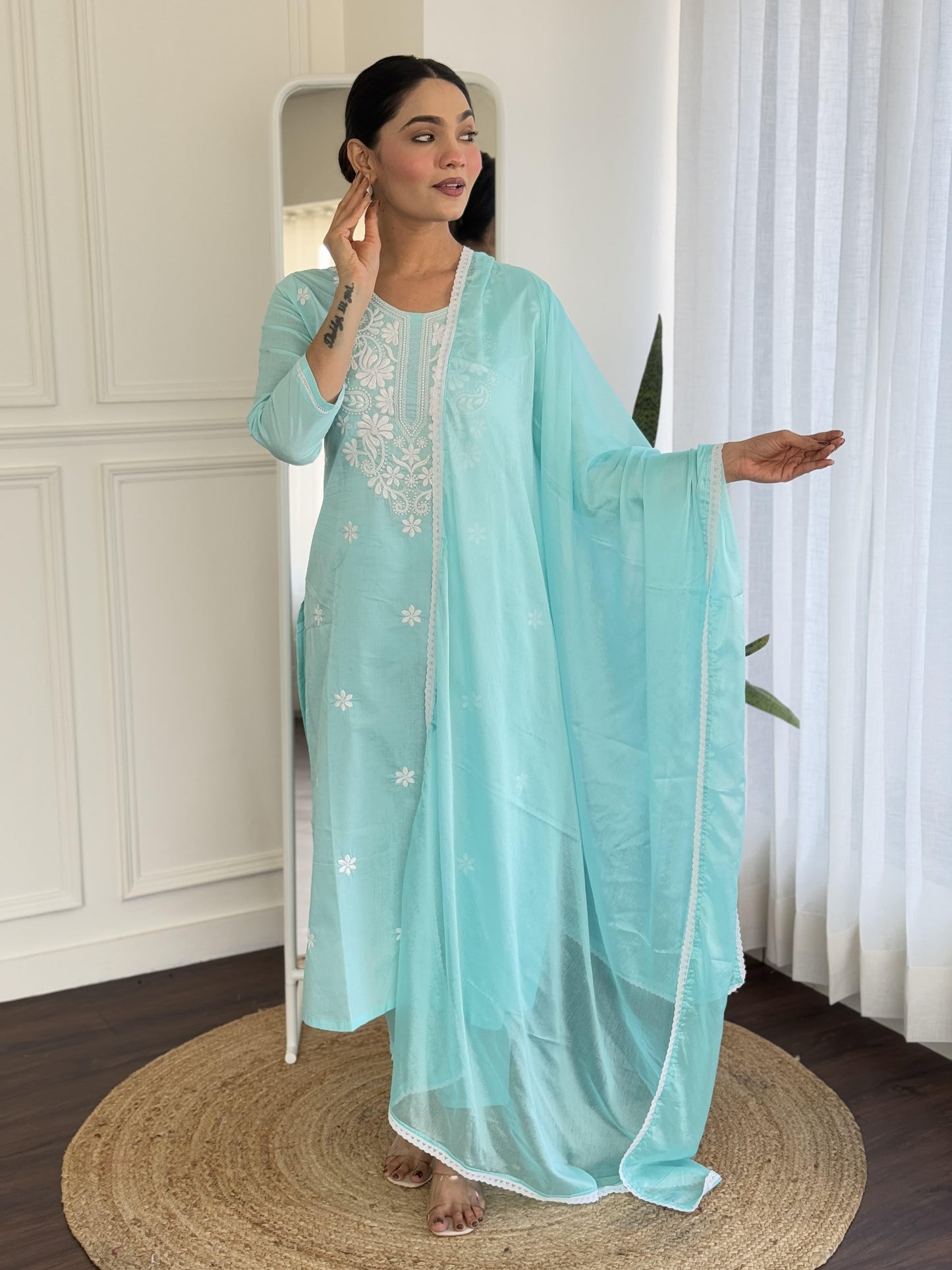 COTTON KURTA SET (PINK , SKY BLUE)