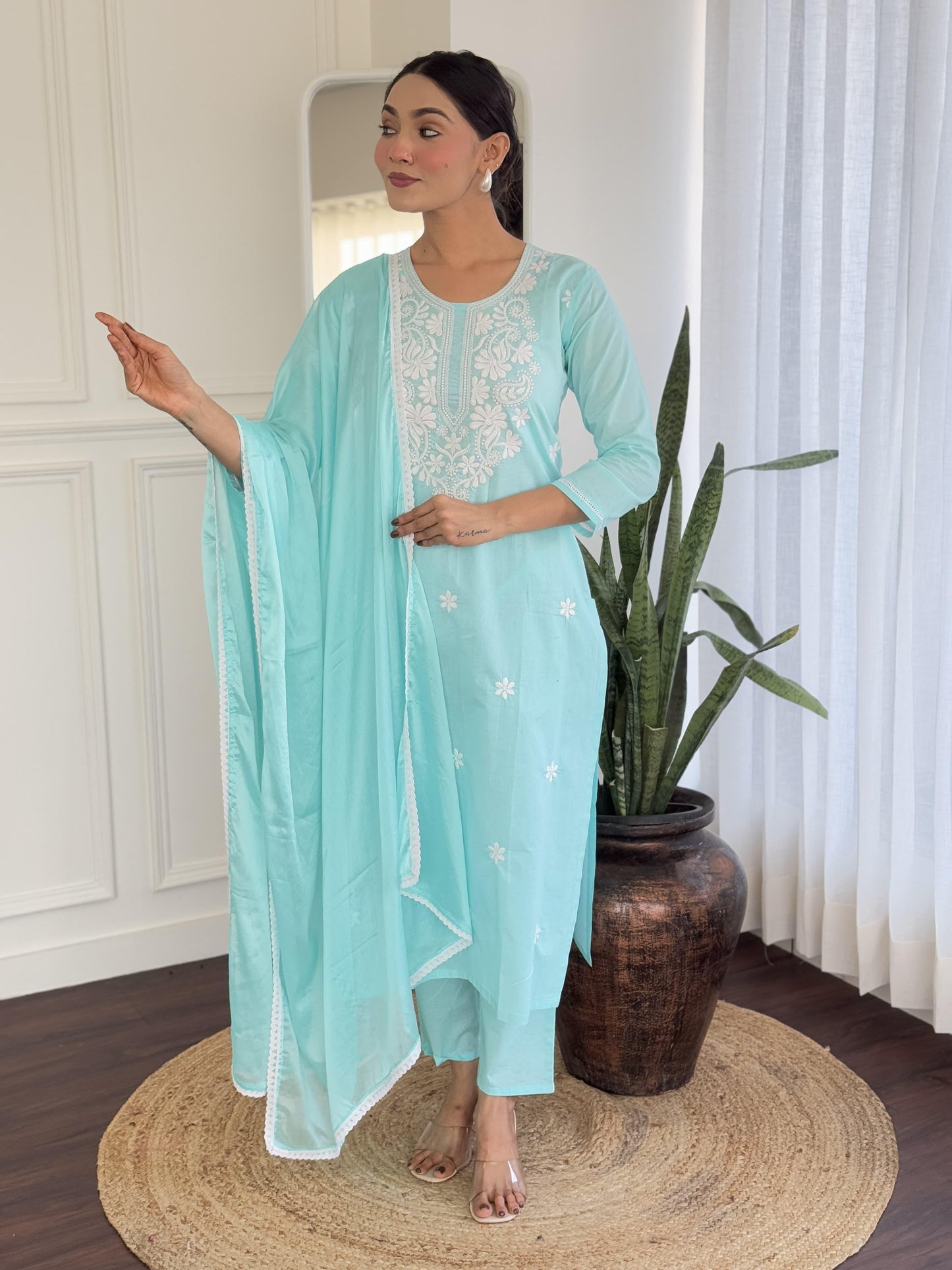 COTTON KURTA SET (PINK , SKY BLUE)