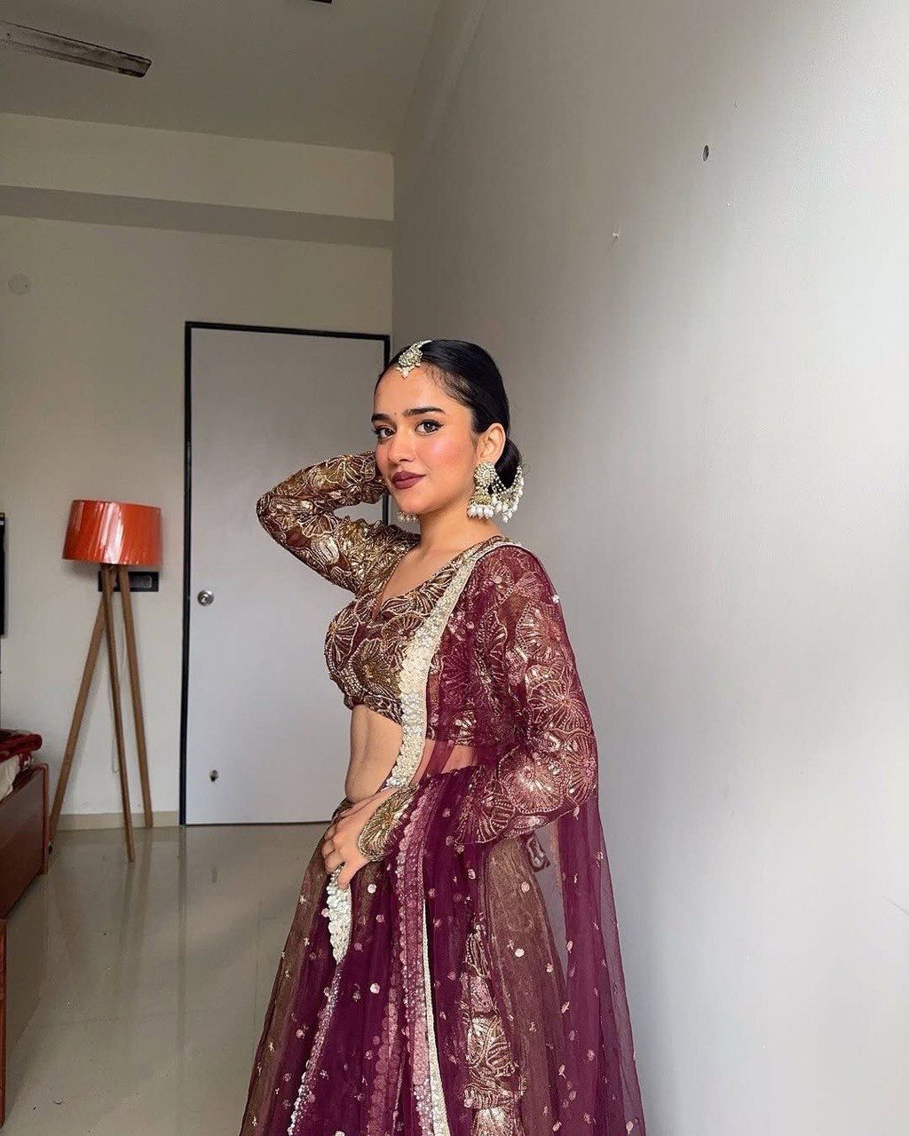LETEST DESIGNER LEHENGA IN BROWN