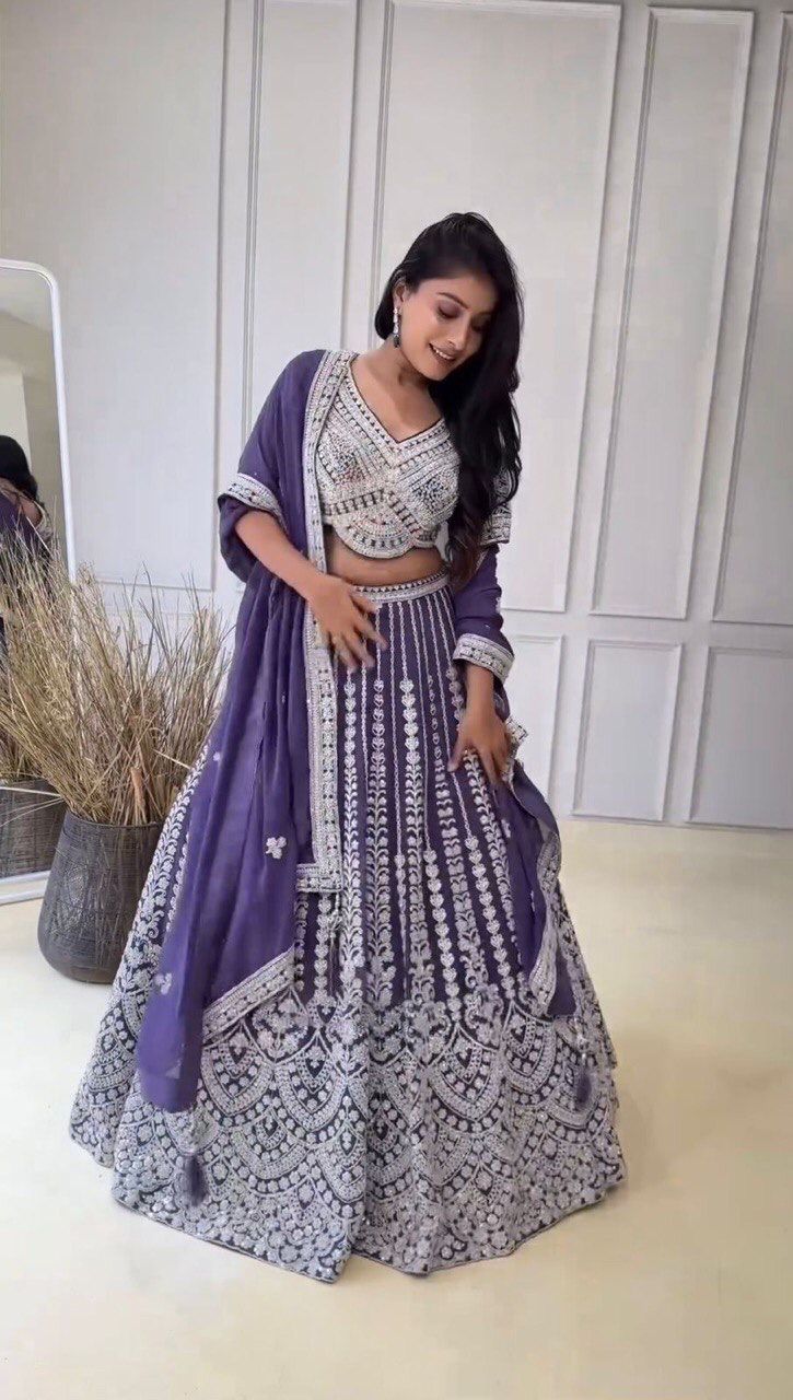 PURPLE LEHENGA WITH SEQUENCE WORK IN GEORGETTE