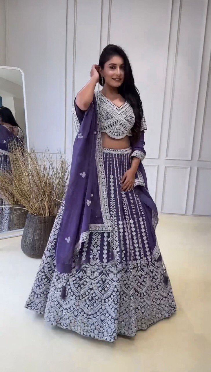 PURPLE LEHENGA WITH SEQUENCE WORK IN GEORGETTE