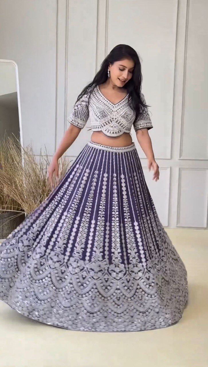 PURPLE LEHENGA WITH SEQUENCE WORK IN GEORGETTE