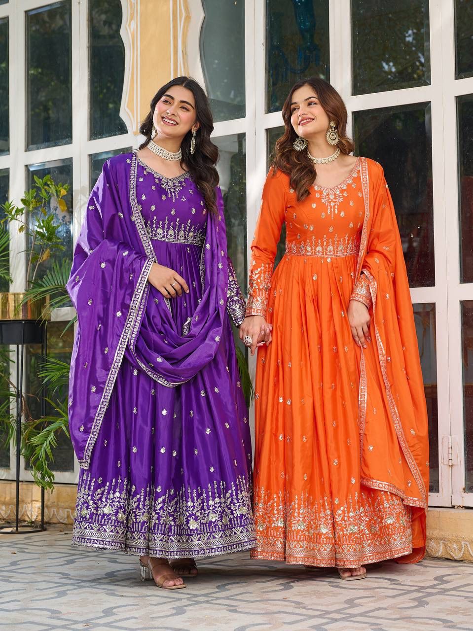 MAHARANI ANARKALI GOWN WITH HEAVY EMBROIDERY WORK - SET OF 3