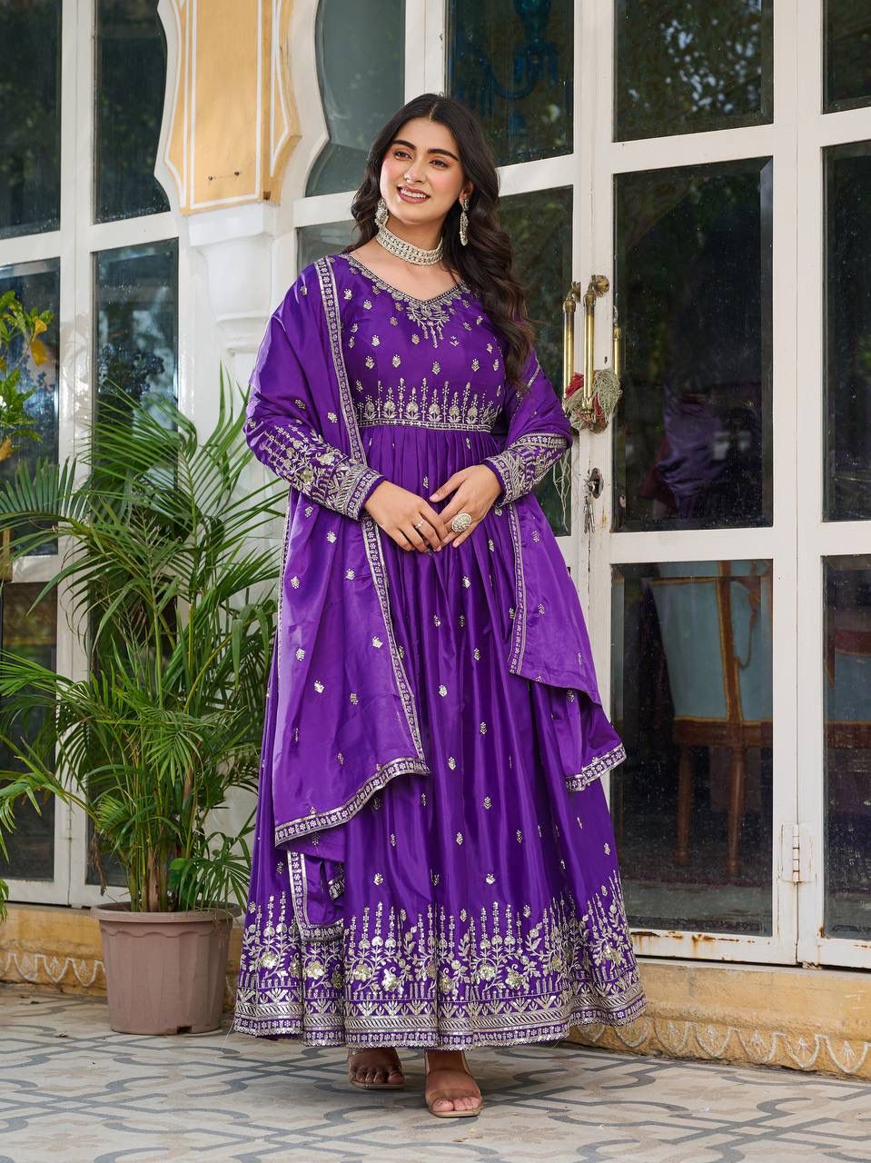 MAHARANI ANARKALI GOWN WITH HEAVY EMBROIDERY WORK - SET OF 3