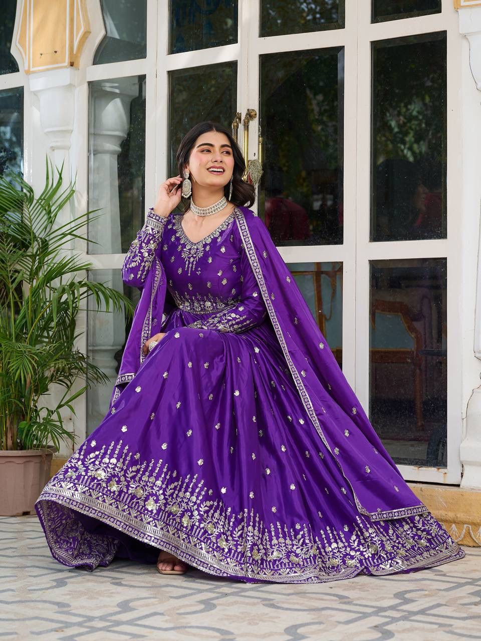 MAHARANI ANARKALI GOWN WITH HEAVY EMBROIDERY WORK - SET OF 3