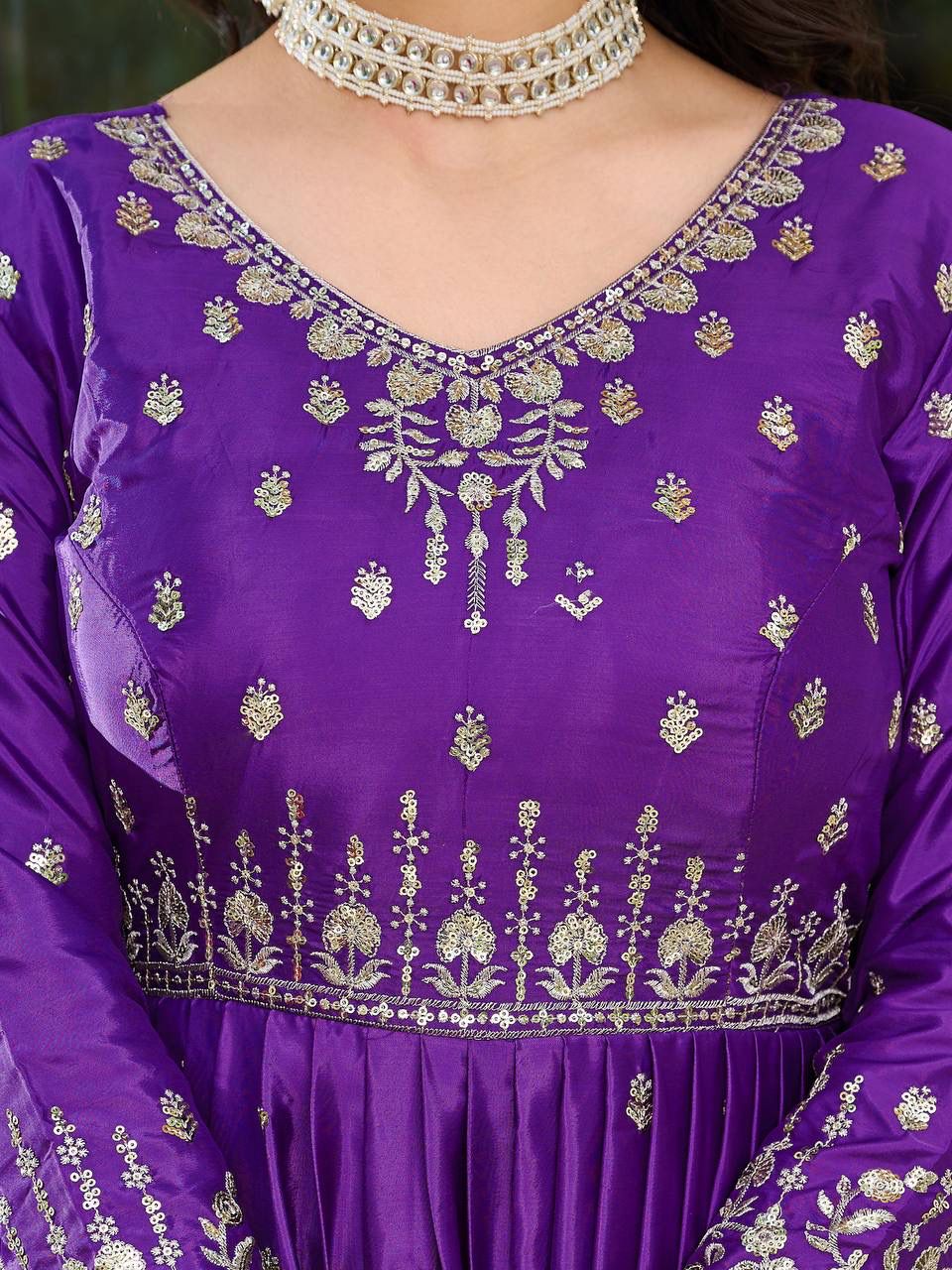 MAHARANI ANARKALI GOWN WITH HEAVY EMBROIDERY WORK - SET OF 3
