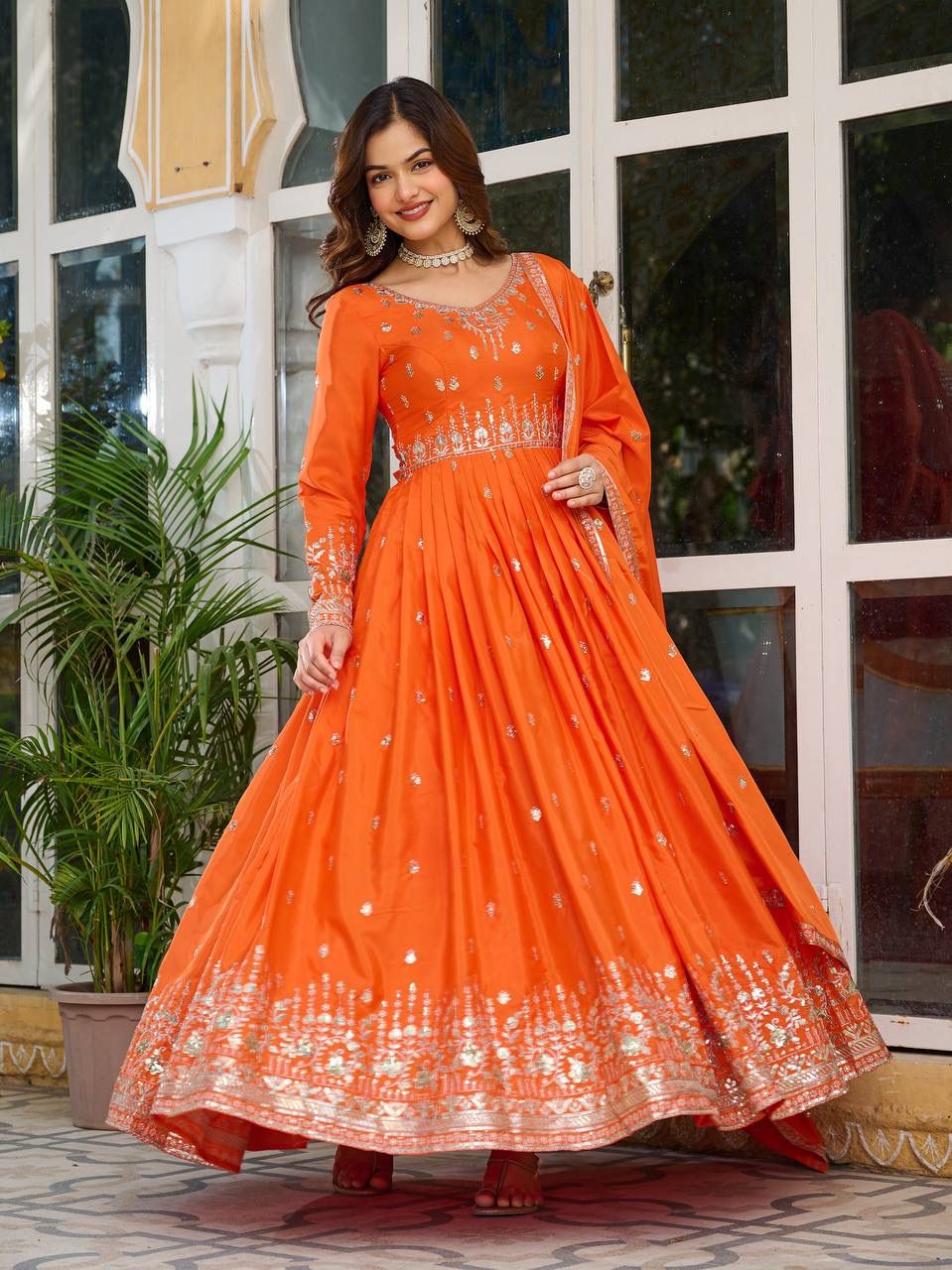 MAHARANI ANARKALI GOWN WITH HEAVY EMBROIDERY WORK - SET OF 3