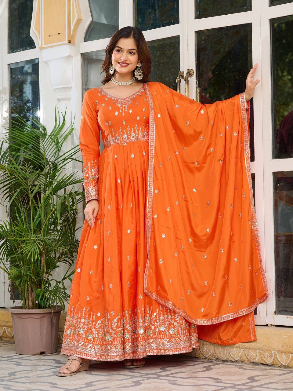 MAHARANI ANARKALI GOWN WITH HEAVY EMBROIDERY WORK - SET OF 3