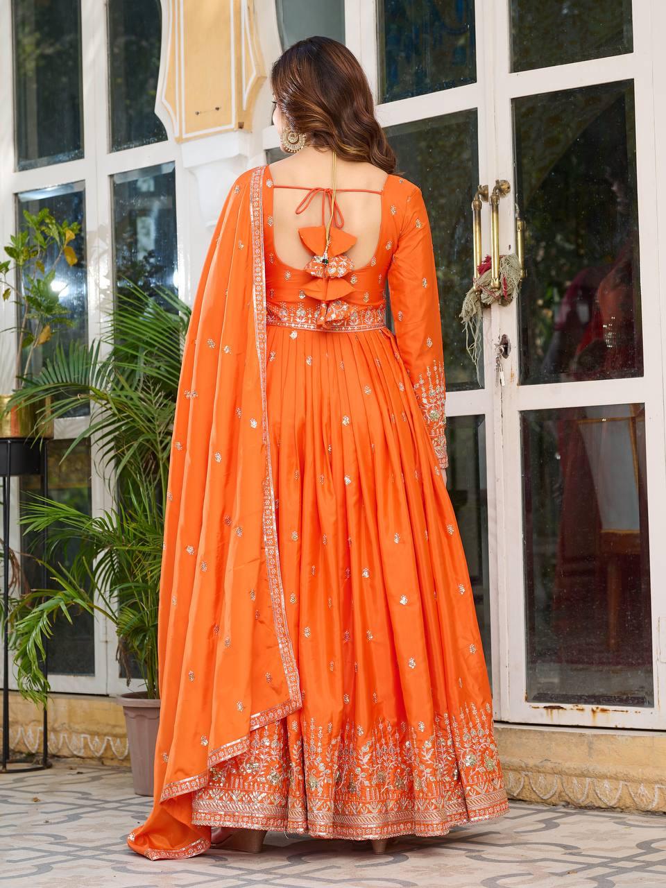 MAHARANI ANARKALI GOWN WITH HEAVY EMBROIDERY WORK - SET OF 3
