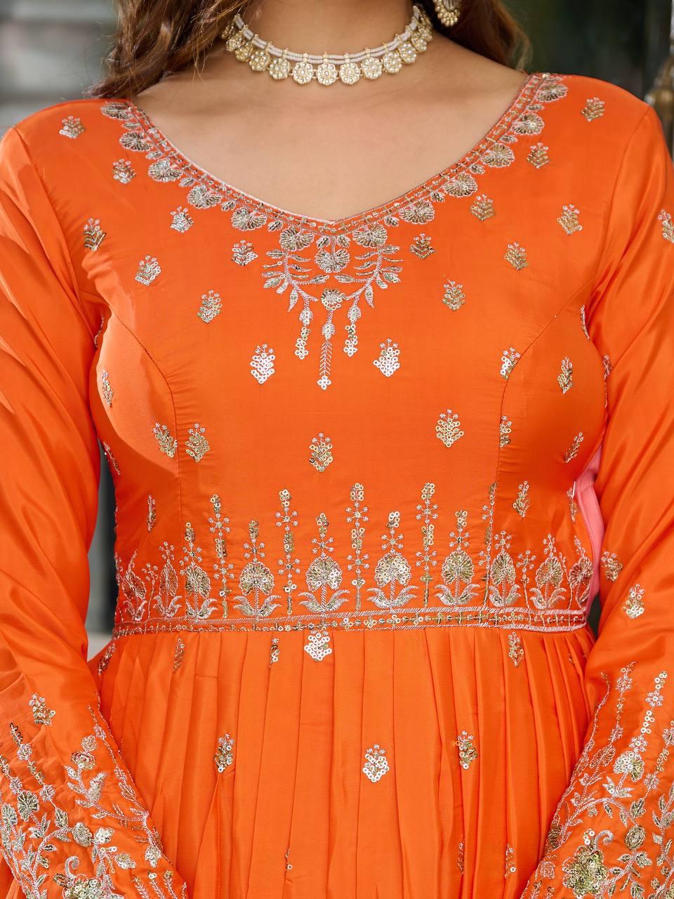 MAHARANI ANARKALI GOWN WITH HEAVY EMBROIDERY WORK - SET OF 3